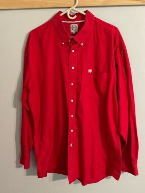 Cinch Men’s Bright Red Long-Sleeve Button-Down Shirt 100% Cotton - XXL